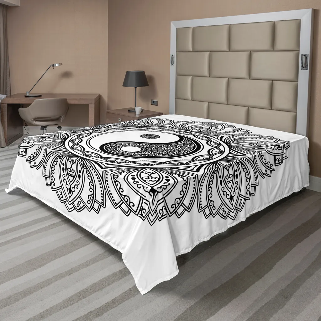 Lenzuolo Boho ABAKUHAUS Yin Yang Bianco Nero - Stile Etnico Meditazione