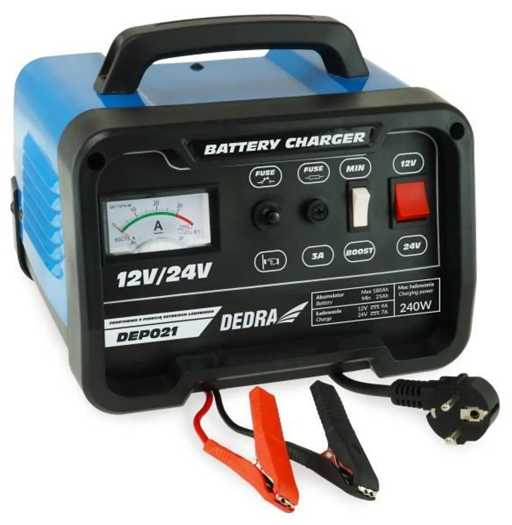 Dedra DEP021 Redresseur de Batterie 12/24V 25-180Ah Chargeur Robuste