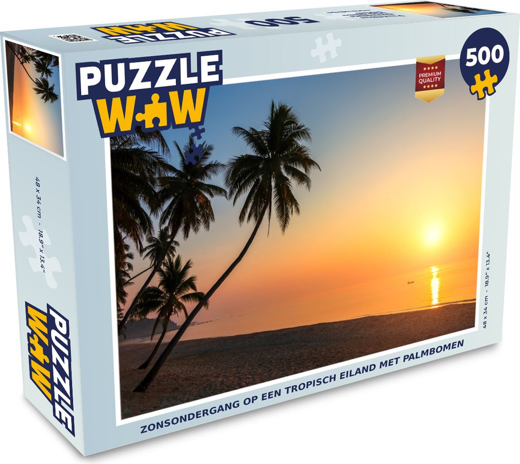 MuchoWow Puzzle 500 Teile Sonnenuntergang auf einer tropischen Insel mit Palmen - 500 Teile - Kinder - Selberbauen - Puzzlespiele