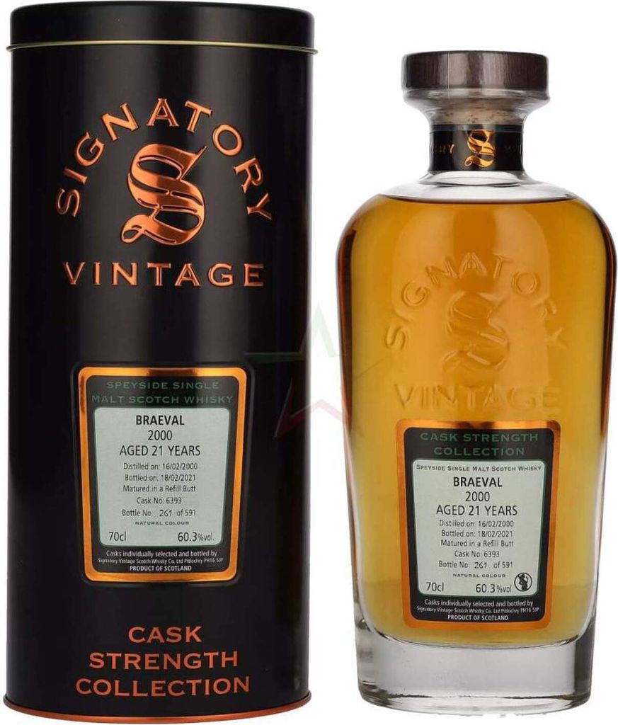 Signatory Vintage BRAEVAL 21 Years Old Cask Strength Collection 2000 60,3 % 0,70 lt.