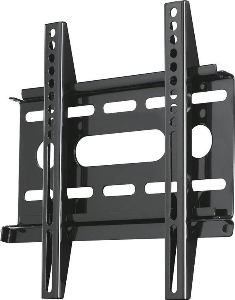 A black metal TV wall mount is shown against a white background.