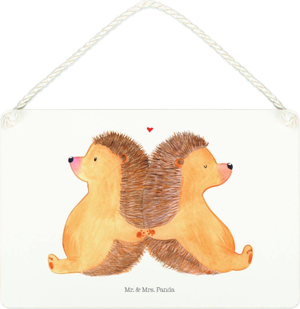 Mr. & Mrs. Panda Schild Igel händchenhaltend DIN A4 - Weiß - Geschenk, Love, Türschild, Verliebt, Freundin, Wandbild Holz, glücklich, Gemeinsam...