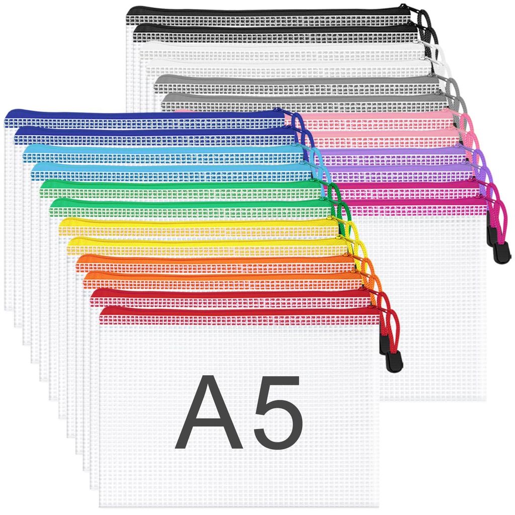 Set mit 24 A5-Dokumententaschen, wasserdichte Dokumententaschen aus Netzgewebe mit Reißverschluss, Dokumentenetuis mit Reißverschluss für Büro,...