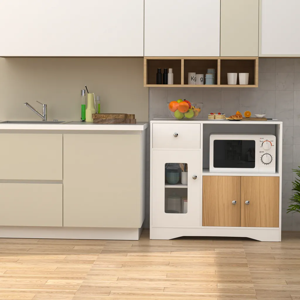 Buffet de cuisine avec prise intégrée pour micro-ondes et rangements - 5