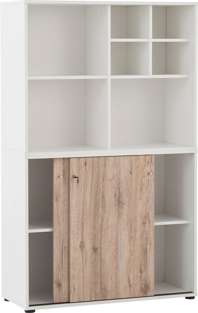 Büro Aktenschrank abschließbar mit Regal BRAGA-80 in weiß mit Wildeiche Nb., B/H/T: ca. 100,1/167,2/41 cm