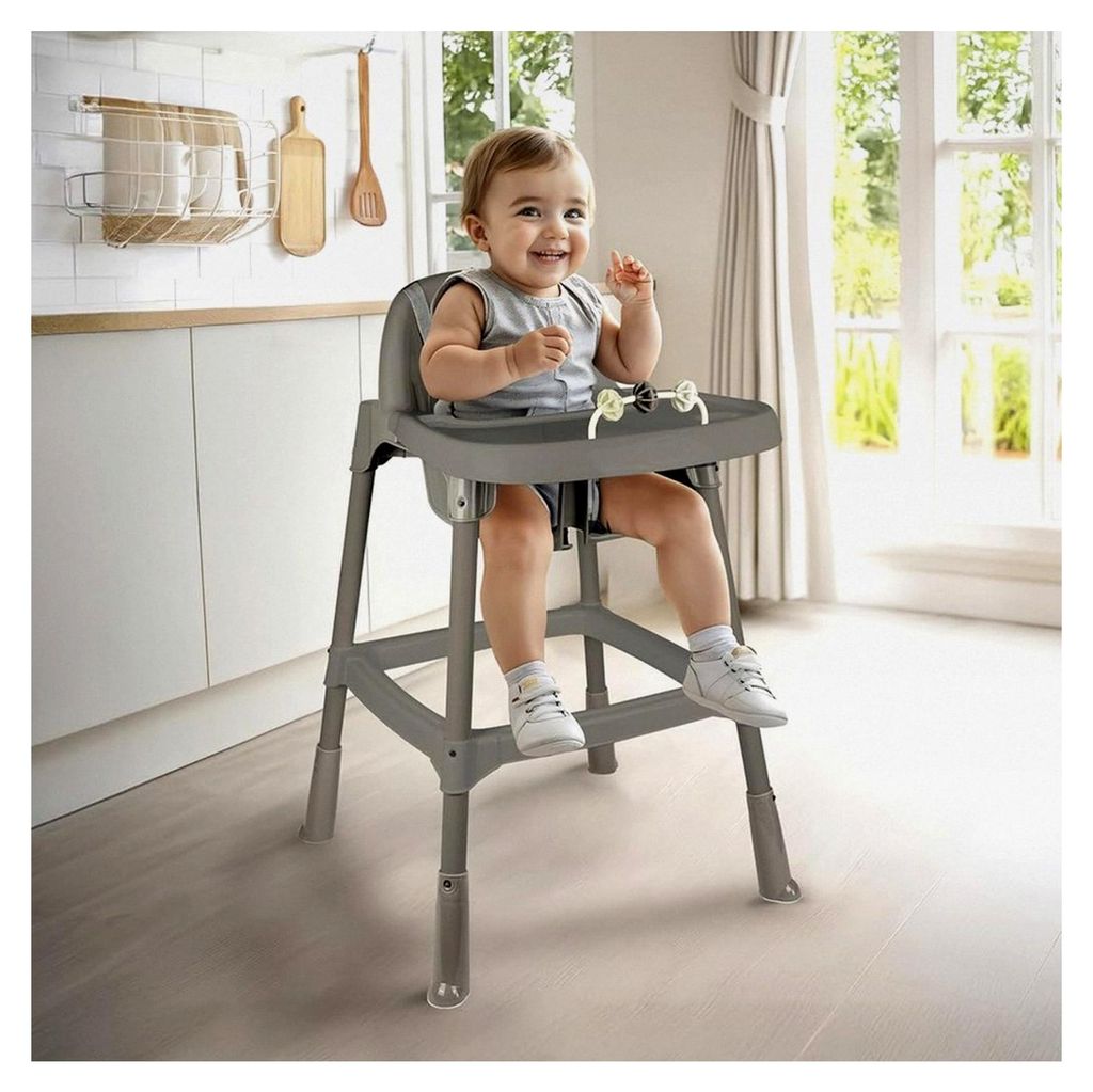 Weißer Hochstuhl für Babys ab 6 Monaten mit Spielzeug