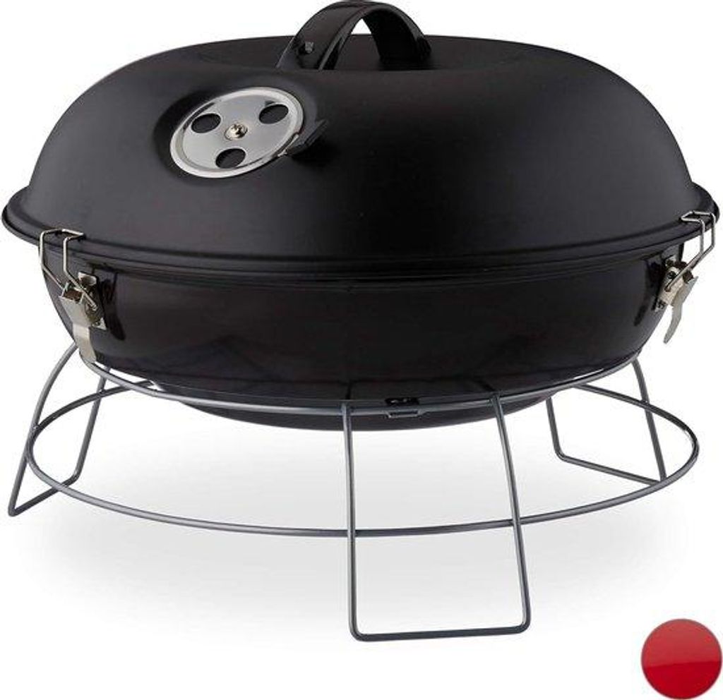 portabel Grill, tragbar, mit Deckel, Grill für Picknick, großes Grillfeld, Holzkohle, Ø36cm, schwarz
