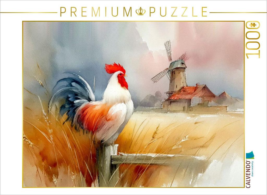 CALVENDO Puzzle Ein stolzer Hahn kräht sichtbar für alle: „Das ist mein Revier und meine Hennen“ | 1000 Teile Lege-Größe 64x48cm Foto-Puzzl...