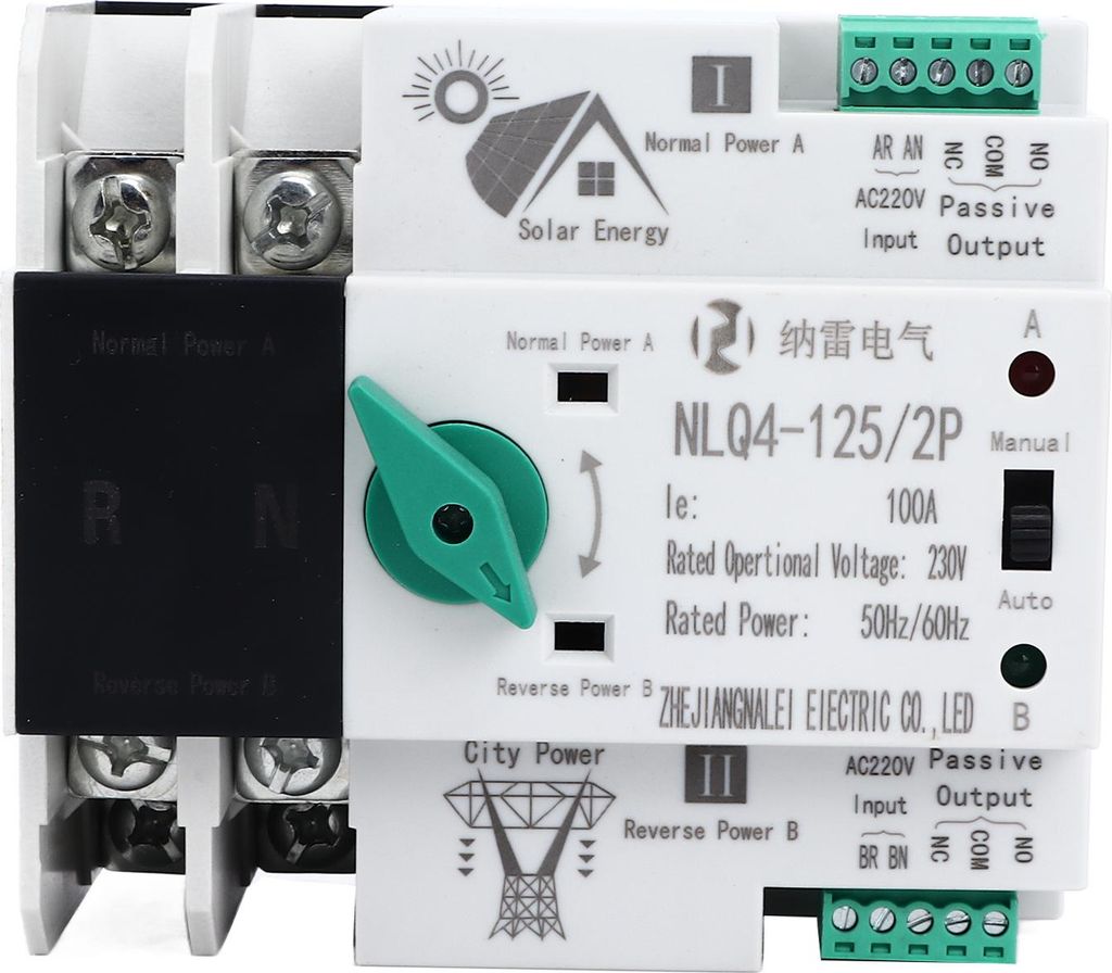 Transfer Switch Dual Power Fast Switching Automatic 230V AC 100A for Home Factory