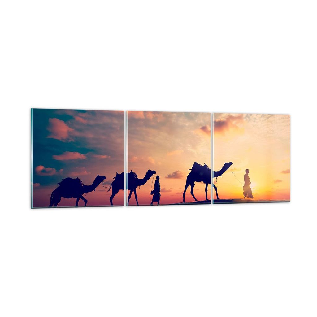 Bilder auf glas - Kamel Wohnwagen - 120x40cm - Glasbilder - Wandbilder - Kunstdruck - zum Aufhängen bereit - Wanddekoration aus Glas - Glas Bilder...