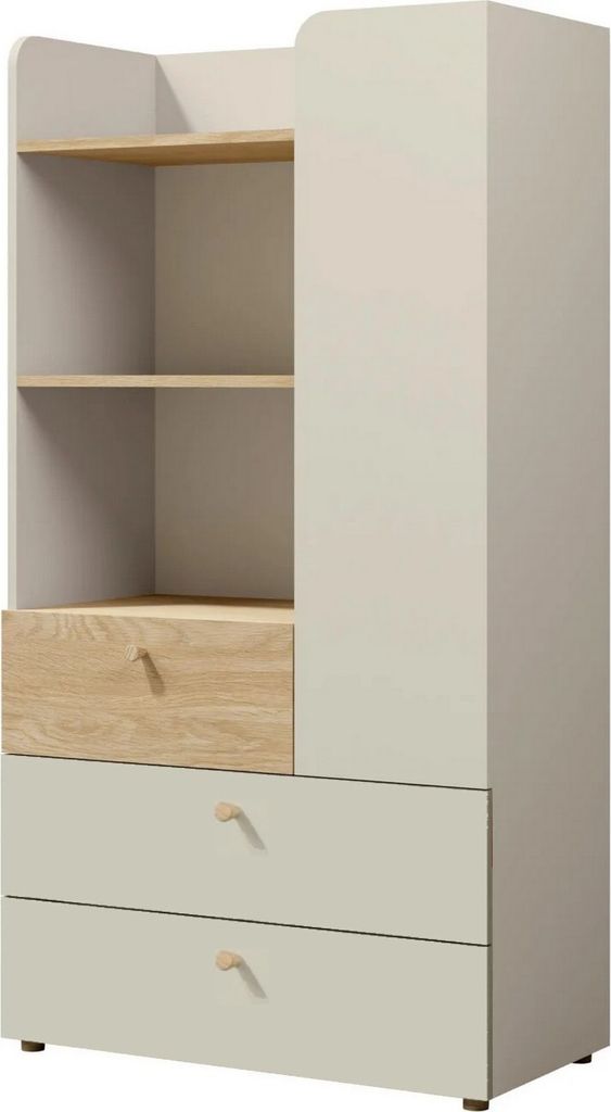 Regal Yuki Y6 Regalschrank 80X150X40 Cm Mit 3 Schubladen Bücherregal Graubeige/Geölte Eiche
