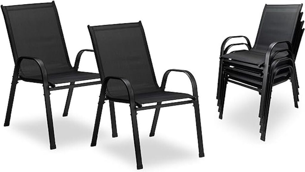 2er Set Stapelstühle schwarz – Hochlehner Gartenstühle mit Produktbild 