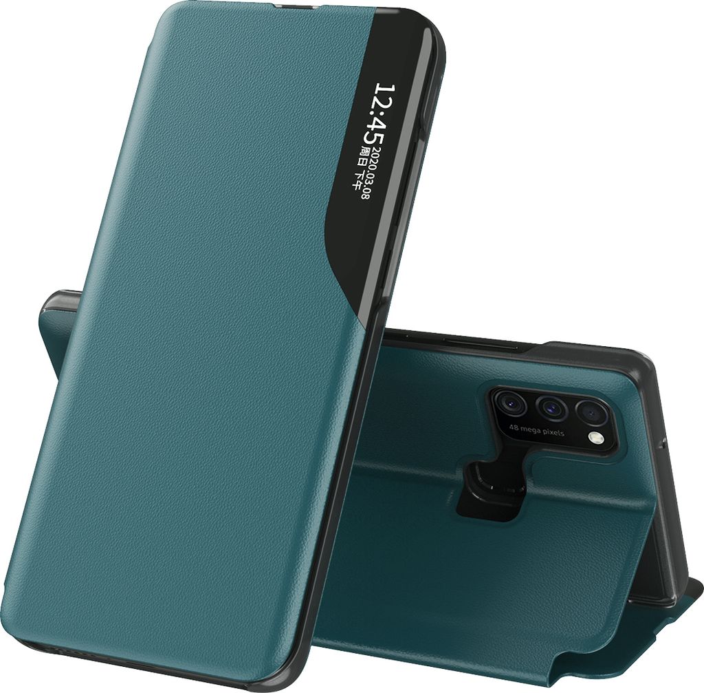 LaimTop Hülle für Galaxy M31, Smart View Fenster Flip Stand Cover Kunstleder Schutzhülle für Samsung Galaxy M31 Grün
