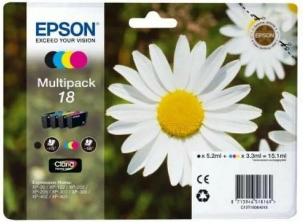 Multipack 4 Colori Epson 18 Originale - Inchiostro Margherita per Casa