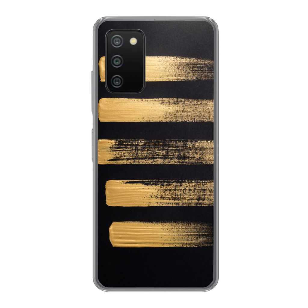 MuchoWow Handyhülle Schutzhülle Hülle für Samsung Galaxy A03s Muster aus goldener Farbe auf schwarzem Hintergrund Silikon Softcase Handy Hül...