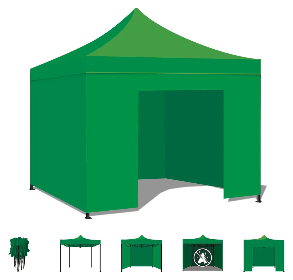 Tente de Marché Pliante 3x3m - Abri de Foire Vert Rapide à Installer