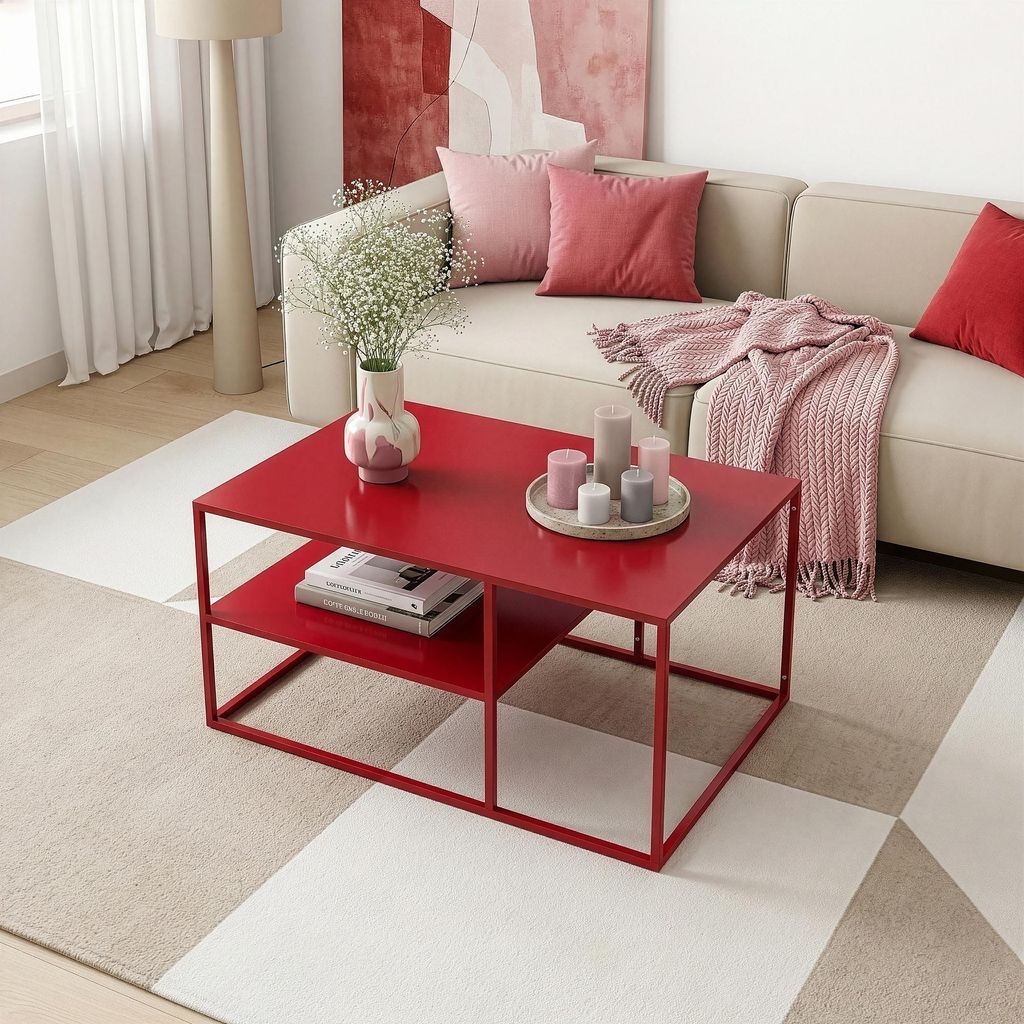 Couchtisch 'Solund' Stahl 90 x 60 x 45 cm Rot Couchtische