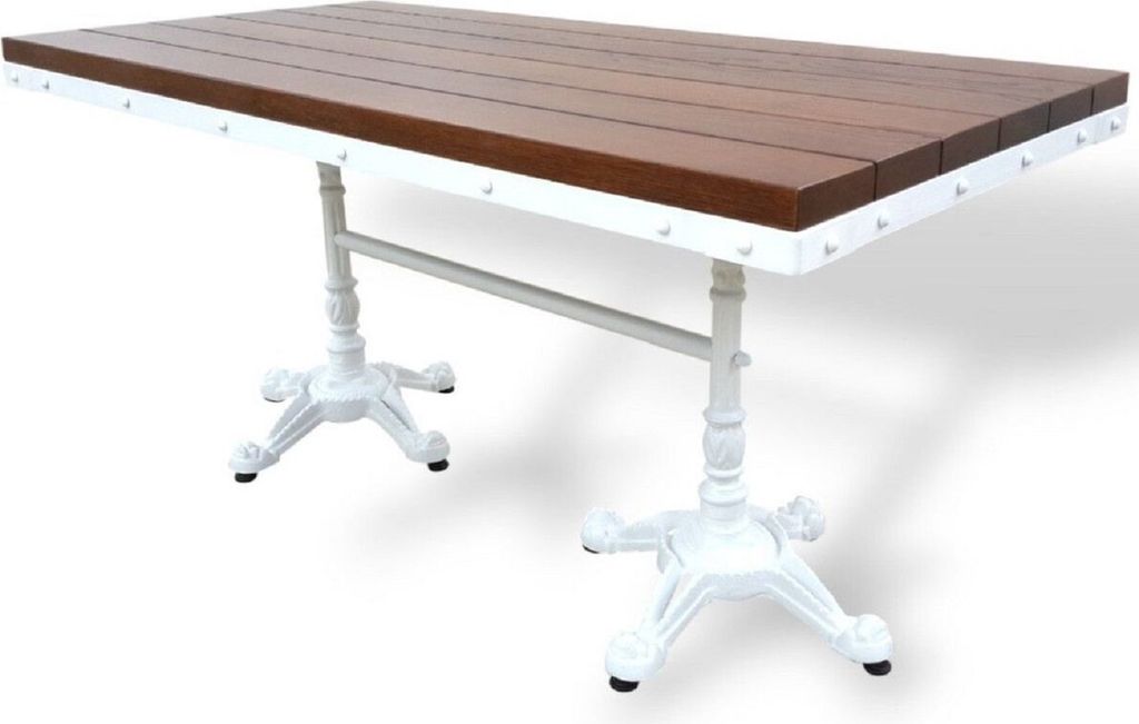 Casa Padrino Industrie Stil Garten Esstisch Dunkelbraun / Weiß 180 x 80 x H. 76 cm - Rechteckiger Gartentisch mit Massivholz Tischplatte - Industr...