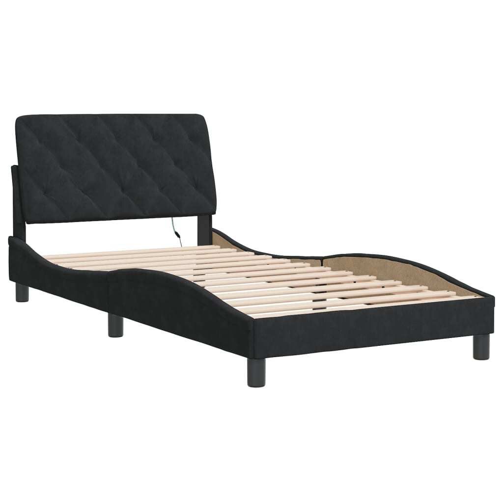 "im Sonderangebot"Bettgestell - CLORIS - Einzelbett - mit LED ohne Matratze Schwarz 100x200 cm - Einfache Montage - Samt - NeuMöbel3656998