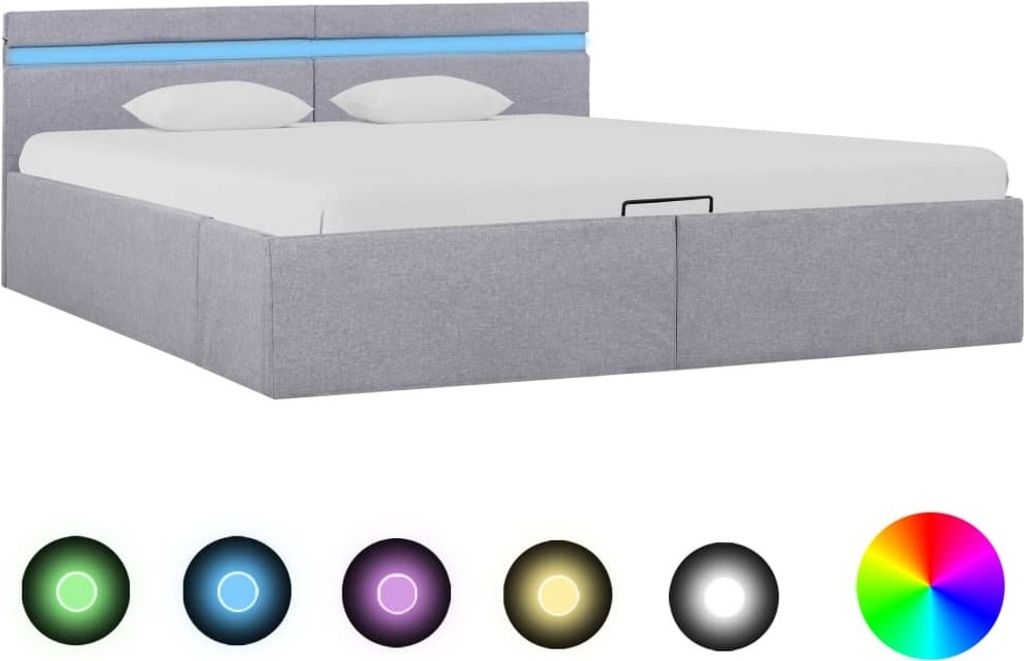 Bett mit Bettkasten Hydraulisch LED Hellgrau Stoff 180x200 cm