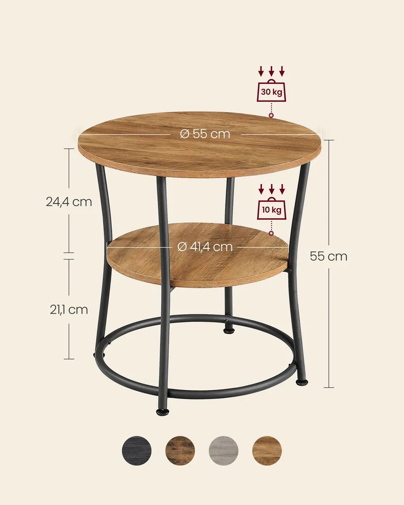 Table d'appoint robuste en acier double niveau étagère en métal