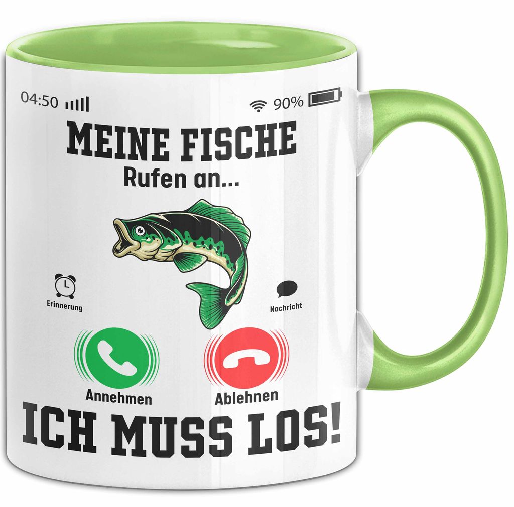 Meine Fische Rufen An... Ich Muss Los Tasse Geschenk Für Fisch Fans Geschenkidee Kaffee-Becher (Grün)
