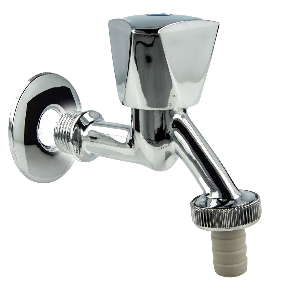 tecuro Auslaufventil 1/2 Zoll, Haubengriff, Wandrosette, Schlauchtülle - MS hochglanzverchromt