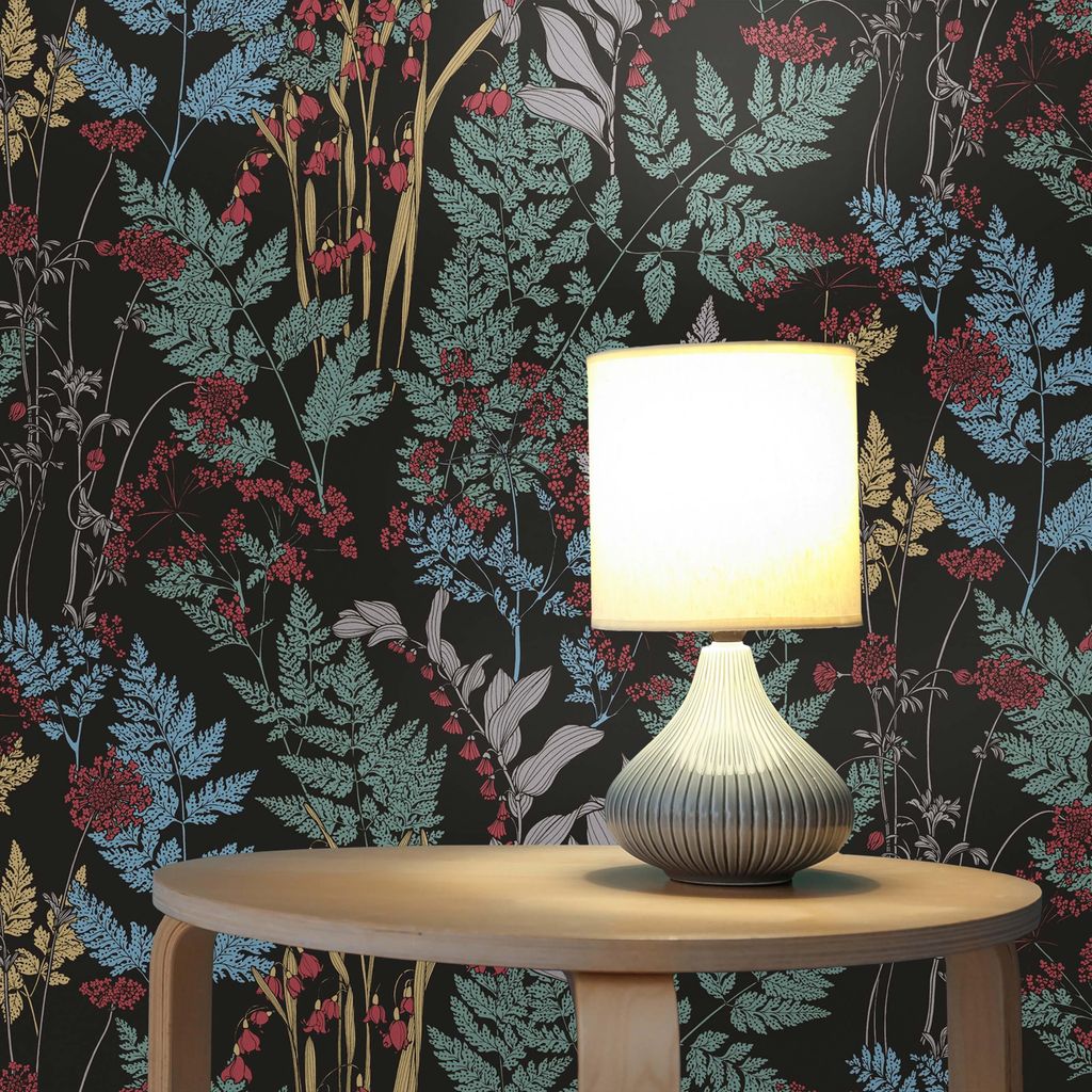 TADESSI Tapete Wald und Blätter Camilla M1-No.560 Vliestapete Schwarz Bunt Blumentapete Wohnzimmer Schlafzimmer Küche