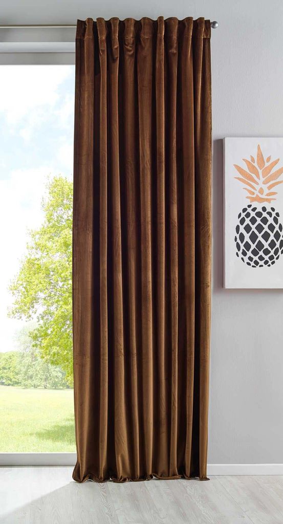 Verdunkelung Vorhang »Milano« Samt blickdicht Schlaufenband Tunneldurchzug Blackout Bügelband kürzbar Braun 1 Stück HxB 280x135 cm, 20357