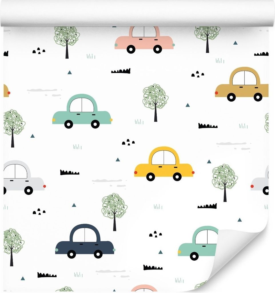 Muralo Vlies Tapete bunte AUTOS Bäume Fahrzeuge Wandtapete für Kinderzimmer