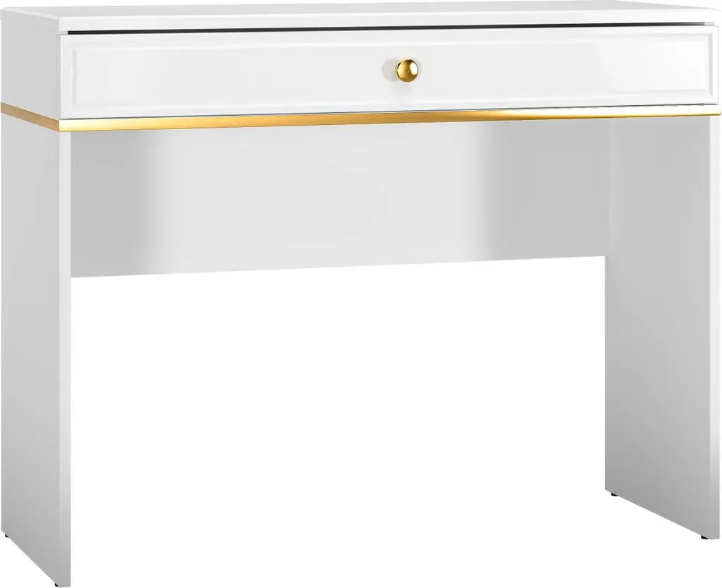 Table console Goldin Brillant Blanc et Or 100cm - Meuble Design Luxueux