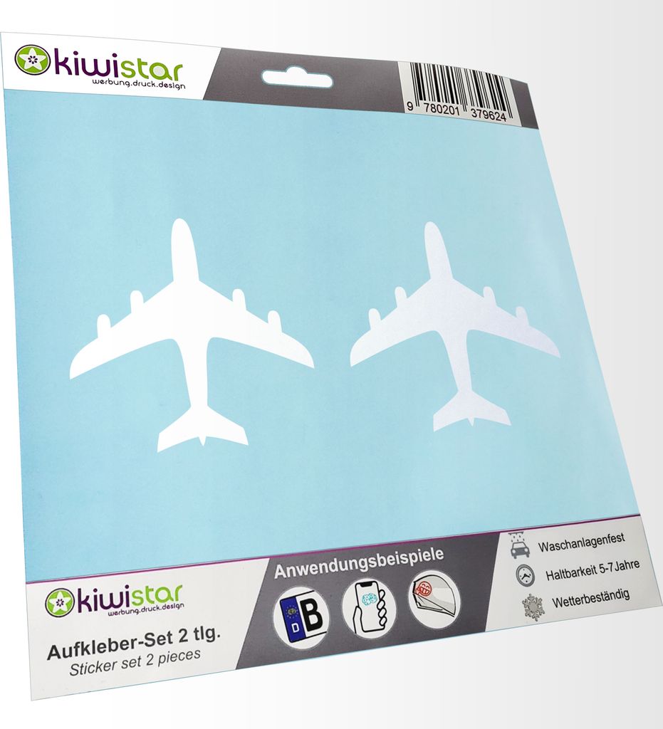 Kiwistar - 2x Kennzeichenaufkleber - mattweiss - 21 mm Flugzeug - Airplane Aufkleber für Auto, Laptop, Fahrrad, LKW, Motorrad Mehrfarbig JDM Decal...