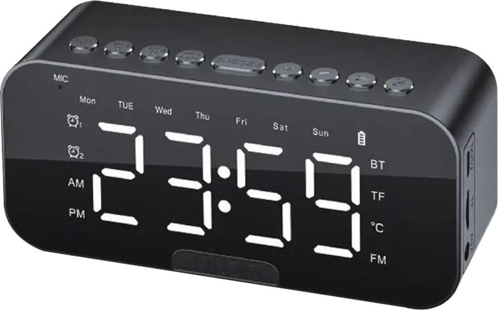 Avizar, LED-Wecker Bluetooth mit integriertem Lautsprecher, Schwarz