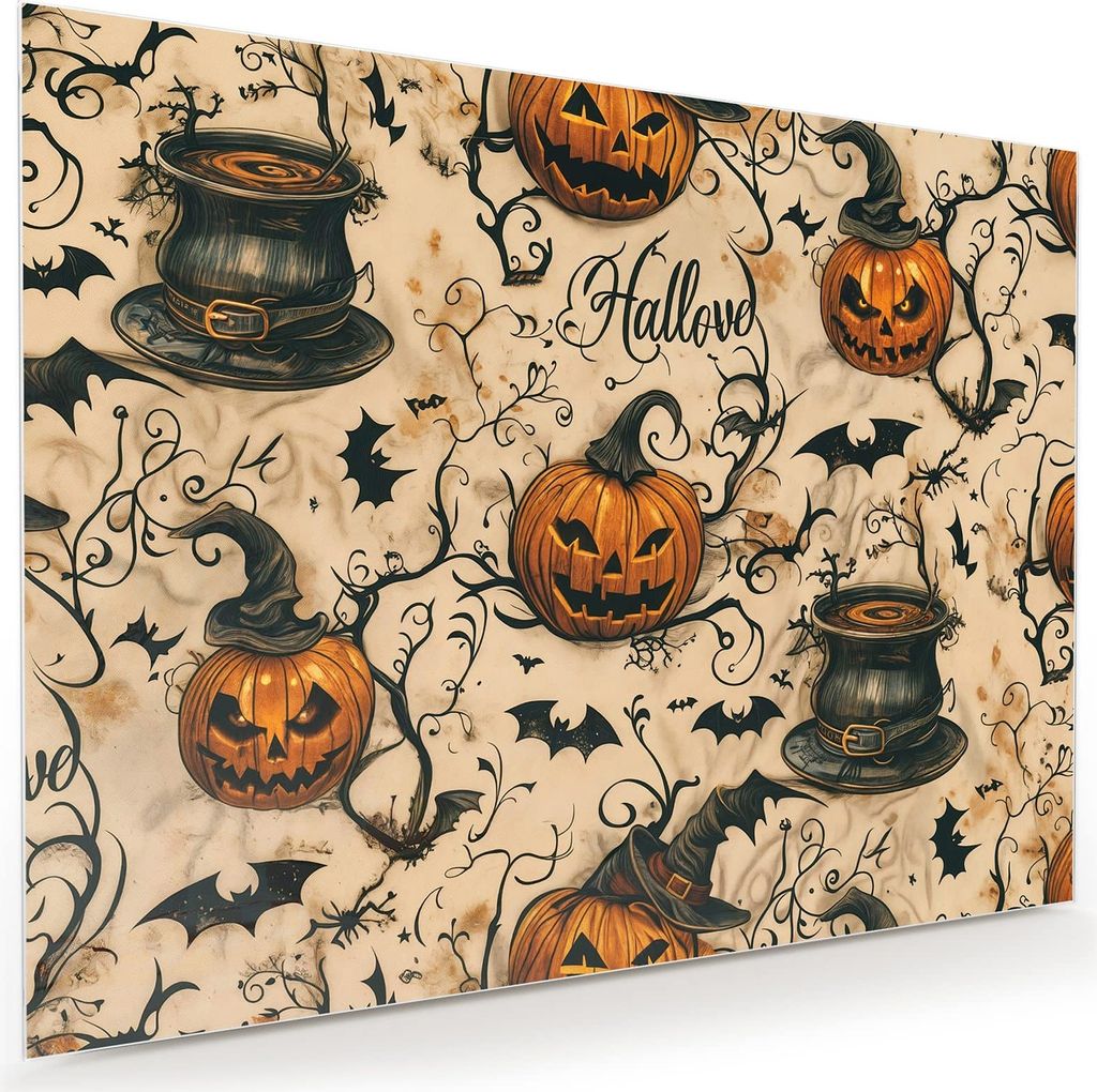 Glasbild 120x90cm in XXL für Wohnzimmer, Schlafzimmer Motiv Halloween Kürbisse