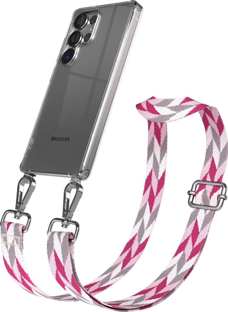 EAZY CASE Handykette - Verstellbarer Trageriemen kompatibel mit Samsung Galaxy S25 Ultra, Handykordel mit transparenter Silikon-Hülle, Karabiner S...