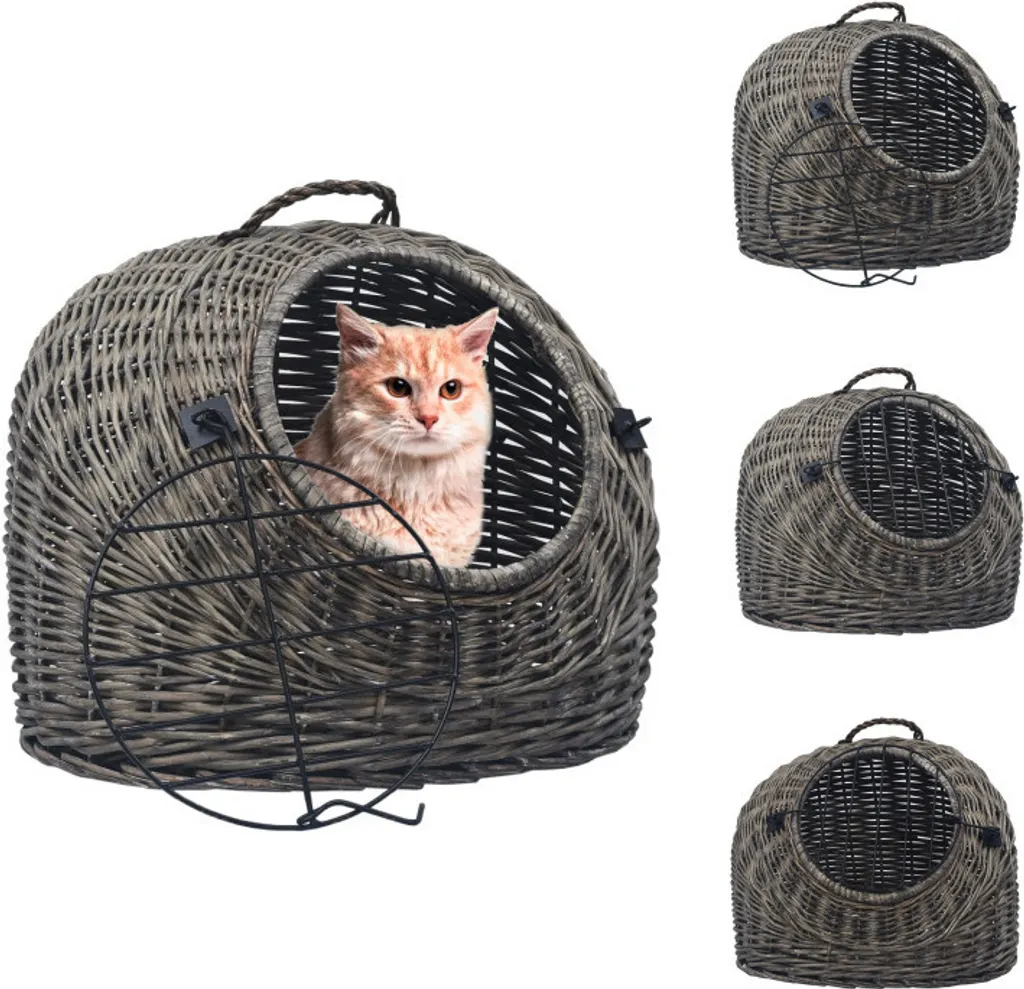 vidaXL Cesto Trasporto Gatti in Vimini Grigio 50x42x40 cm | Acquista Ora