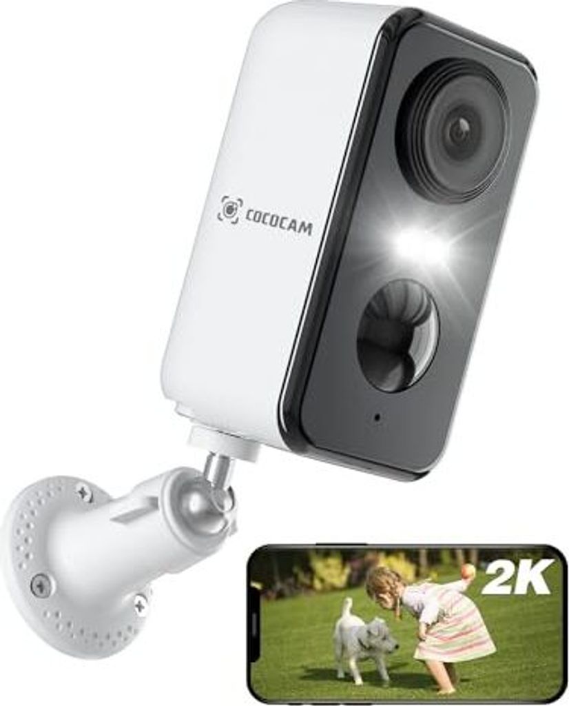 Cococam 2k Outdoor Überwachungskamera Batterie Wireless WLAN Innen-/Außen-AI-Erkennung PIR Motion Color Night Vision Cloud/SD-Speicher 2-Wege-Audio