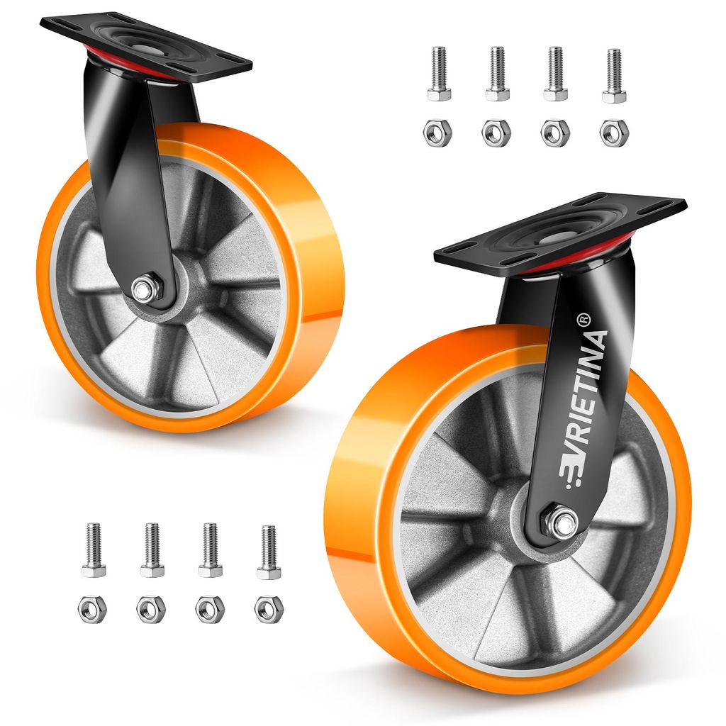 8" Industrierollen PolyurethanLenkrollen*2 mit Aluminium-Radkern Kugellager, Ø200mm Schwerlastrollen Transportrollen Leicht Abriebfest Tragkraft M...