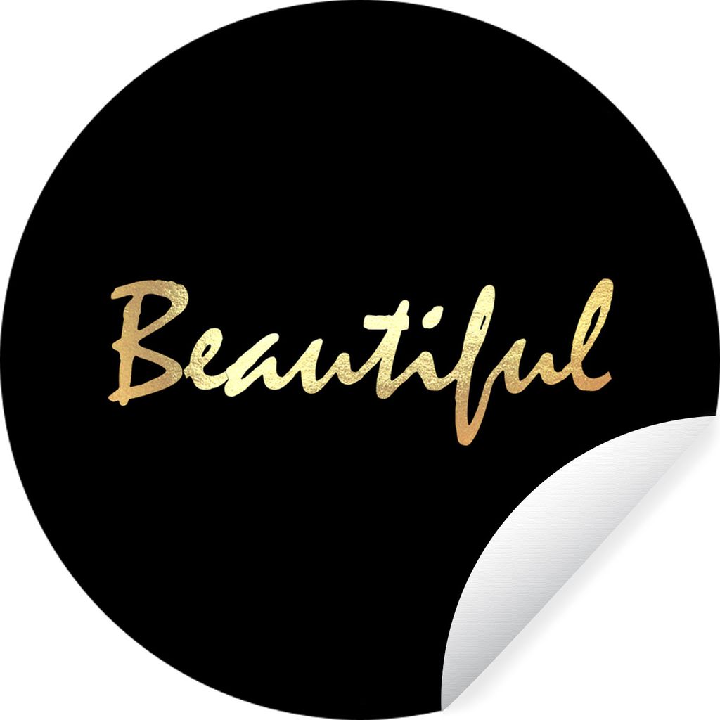 MuchoWow Runde Wandtattoo - Wandsticker Tapete Aufkleber Zitat - Schönheit - Schwarz - Gold Ø 30 cm Selbstklebend und Repositionierbar - Wandau...