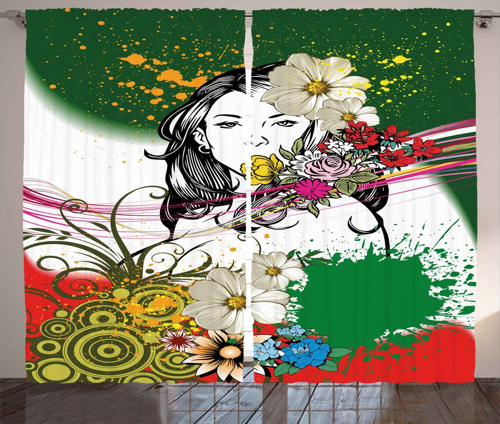 ABAKUHAUS Blumen Rustikaler Vorhang, Tropische Blumen-Spiralen, Wohnzimmer Universalband Gardinen mit Schlaufen und Haken, 280 x 175 cm, Mehrfarbig