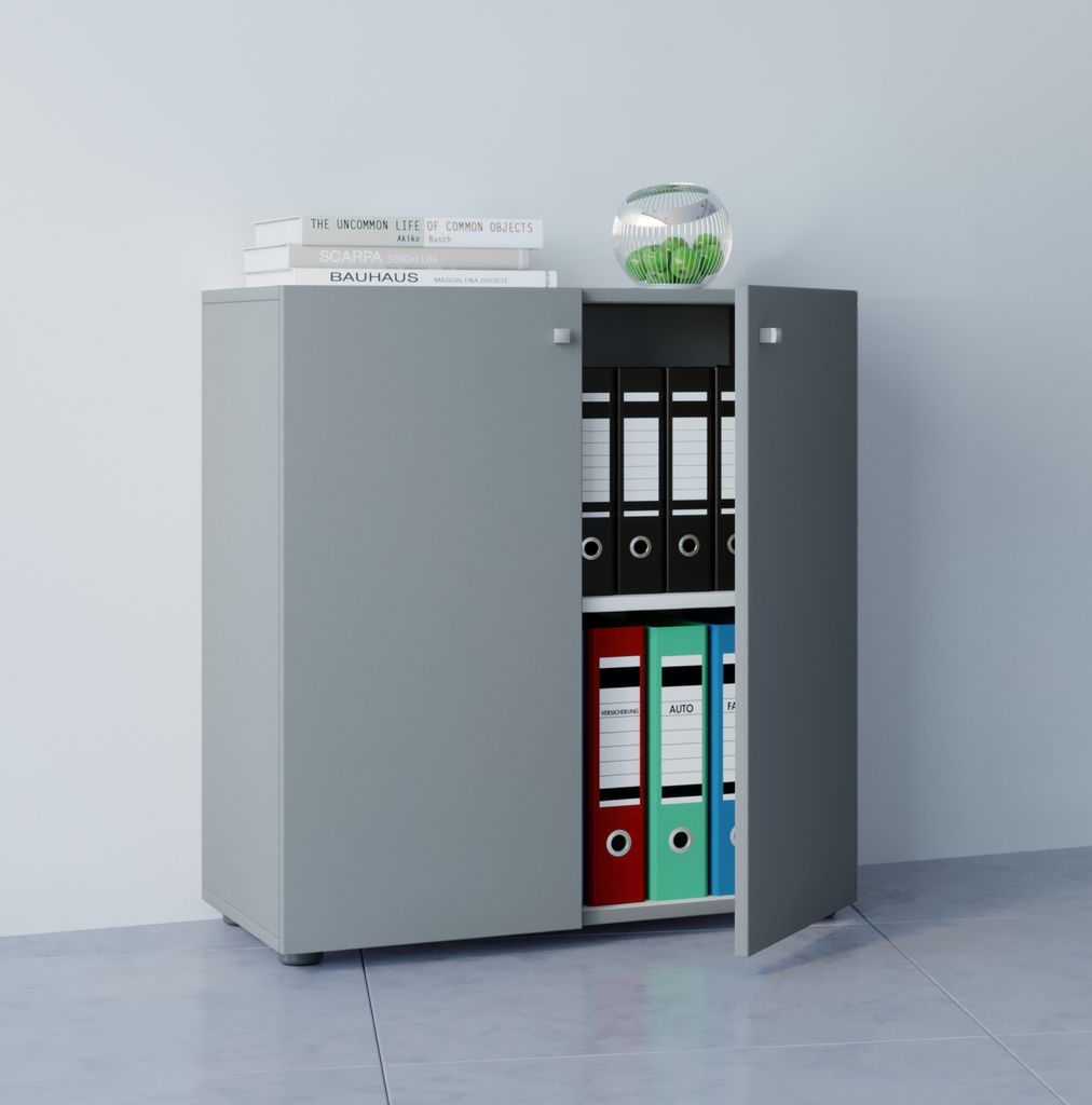 VCM Büroschrank mit 2 Fächern | moderner Aktenschrank mit Drehtüren | Maße ca. B. 70 x H. 74 x T. 40 cm - Lona 2-Fach