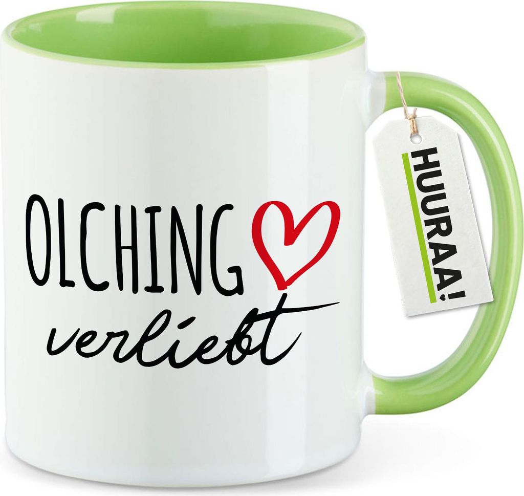 Huuraa Kaffeetasse Olching verliebt 330ml Grün Keramik Kaffeebecher Geschenkidee