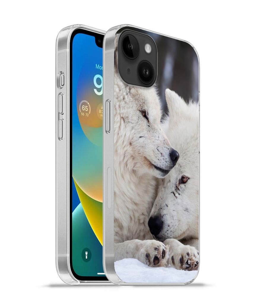 MuchoWow Handyhülle Schutzhülle Hülle für Apple iPhone 14 Plus - Soft case Wölfe - Schnee - Familie Silikon Softcase Handy Hülle - Abbildung
