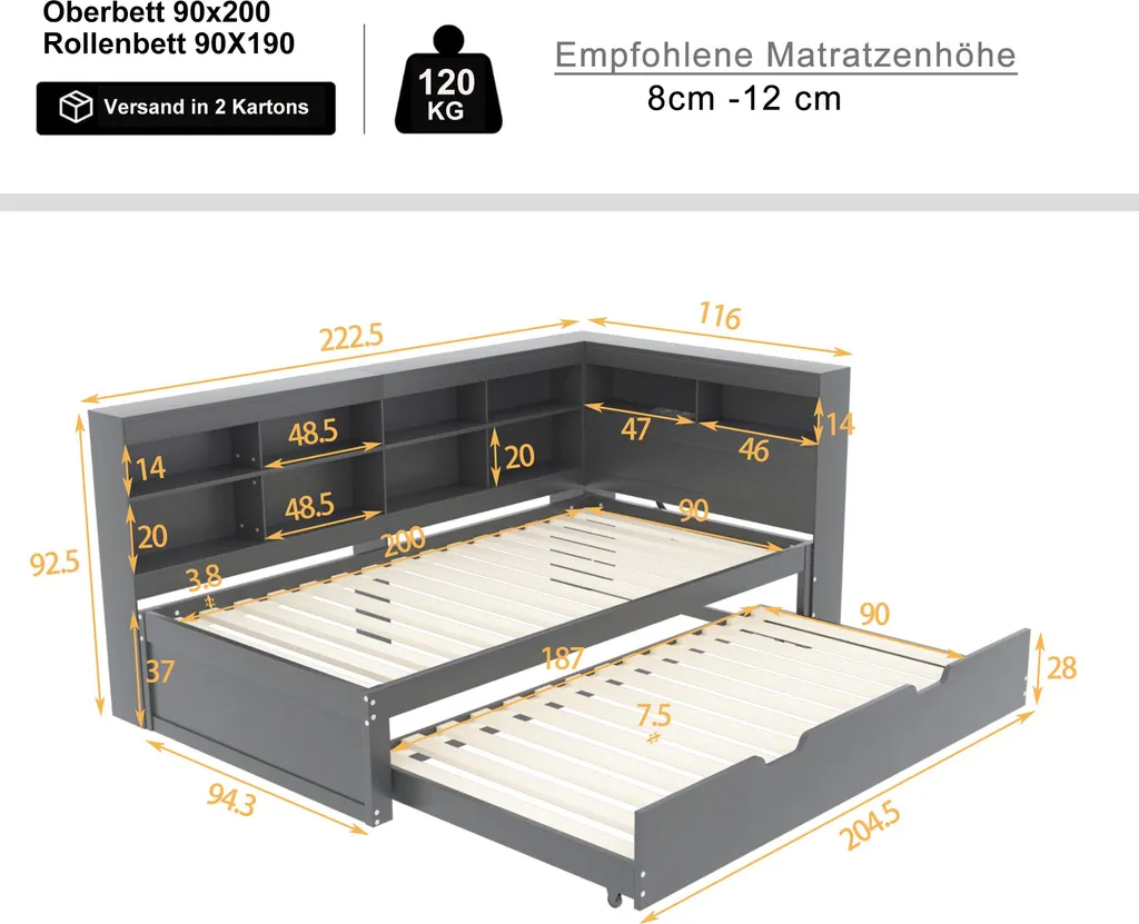 Lit Gigogne 90x200 Solution Gain de Place avec Couchage d'Appoint USB - 4