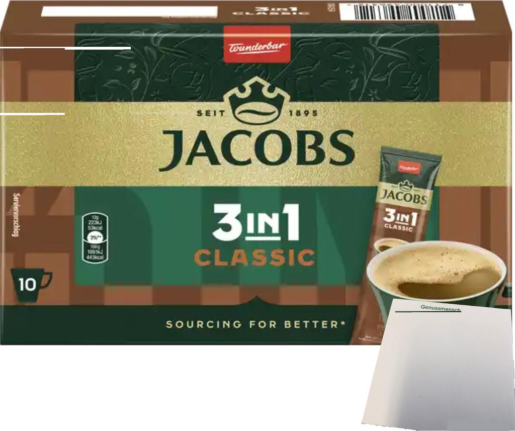 Jacobs 3in1 Kaffee-Sticks Classic 10er (120g Packung) + usy Block