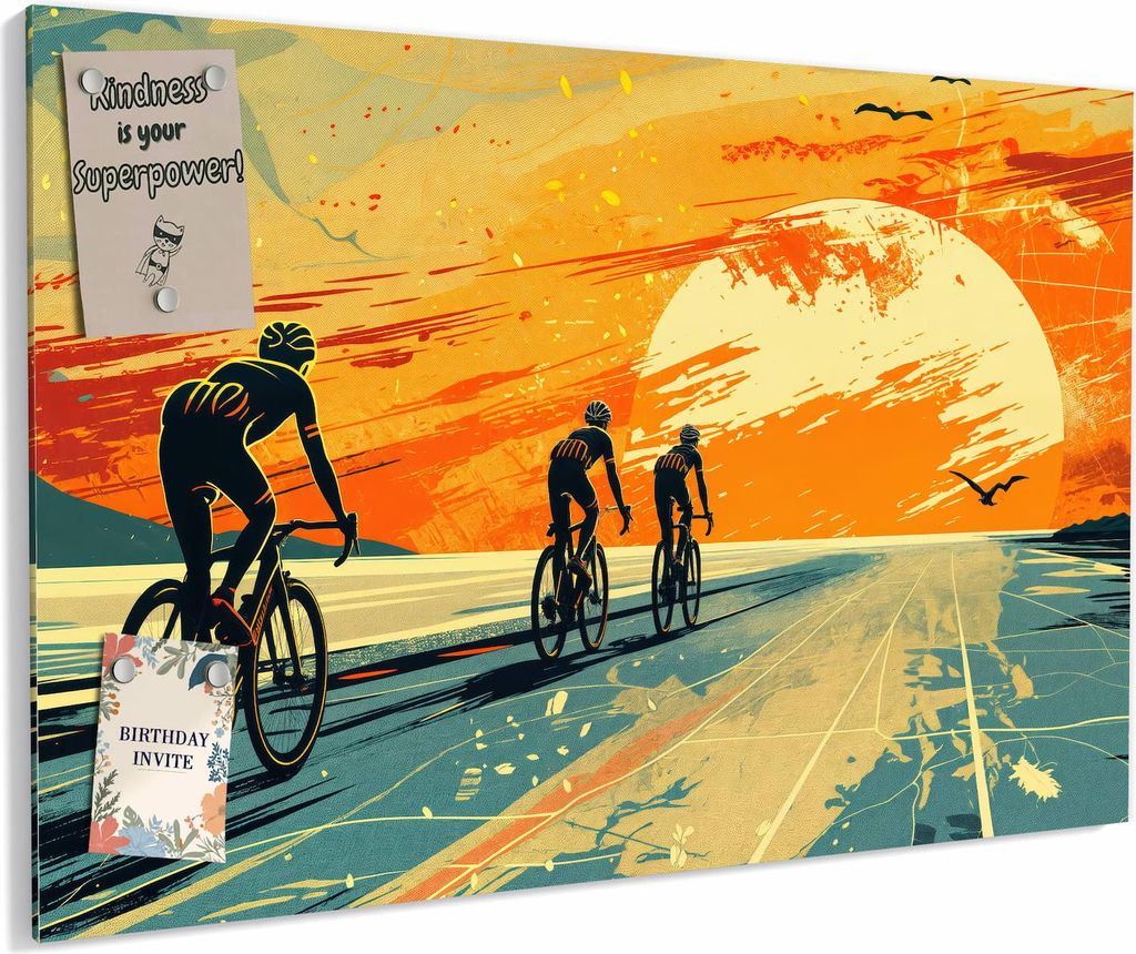 Magnettafel 60x40cm magnetisch & beschreibbar Metall-Board - Radfahrer Sonnenuntergang