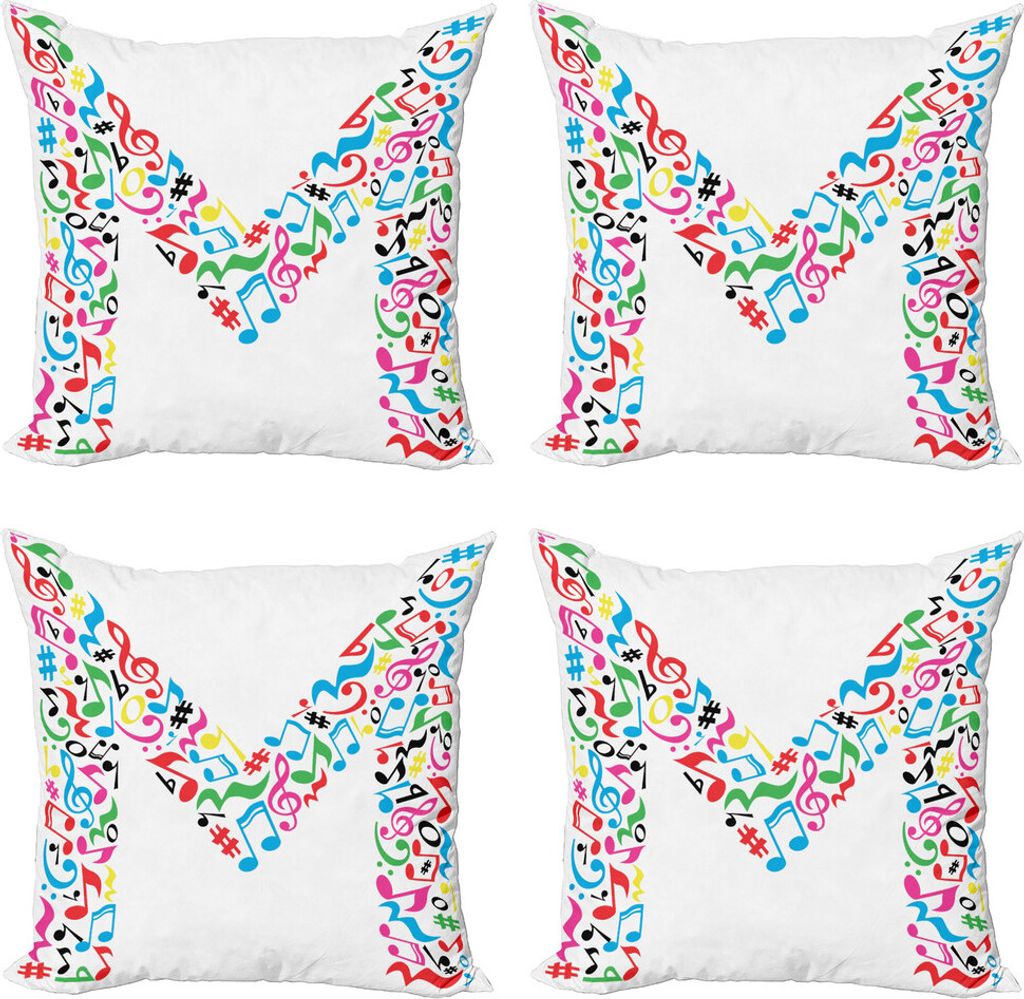 ABAKUHAUS Buchstabe M Kissenbezug Set (4 Stück), Hinweise Music Capital M, Moderner Doppelseitiger Digitaldruck, 45 cm x 45 cm, Mehrfarbig