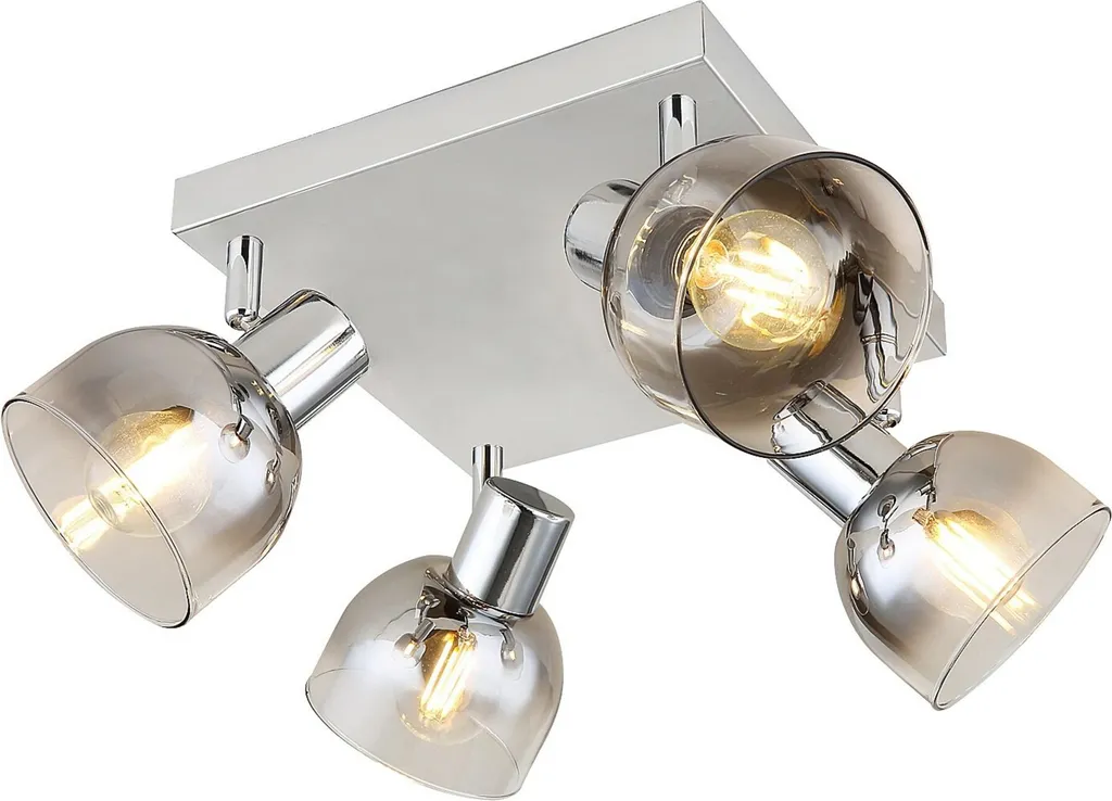 Plafonnier pour salle à manger chrome et verre fumé 4 ampoules E14