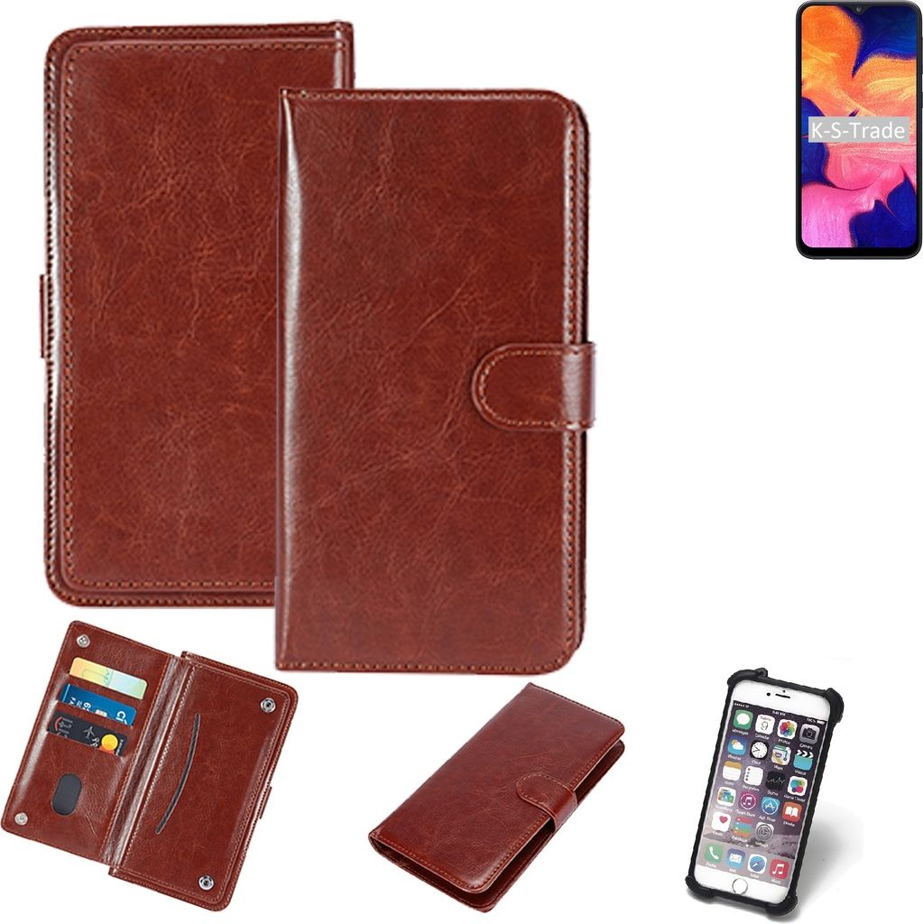 K-S-Trade 360° Hülle kompatibel mit Samsung Galaxy A10 braun Kunstleder Case BookCase WalletCase Kunstlederederhülle Handyhülle, Rundumschutz