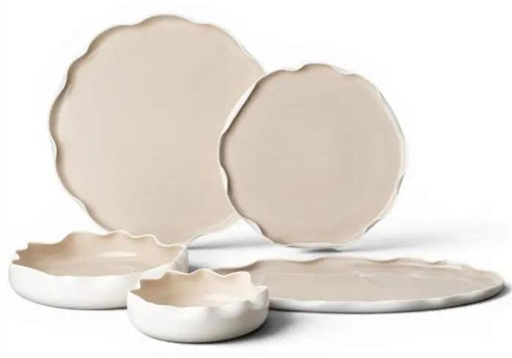 Bricard Nice Tafelservice 25-teilig Porzellan weiß-taupe, für Mikrowelle, 26,7 cm